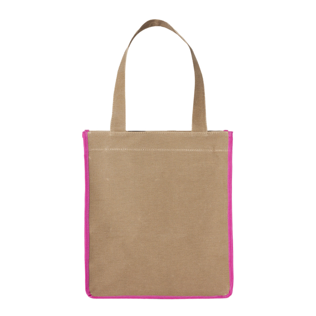 SAC CABAS EN TOILE - LONG - BEIGE / ROSE