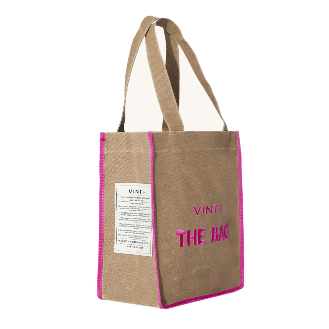 SAC CABAS EN TOILE - LONG - BEIGE / ROSE