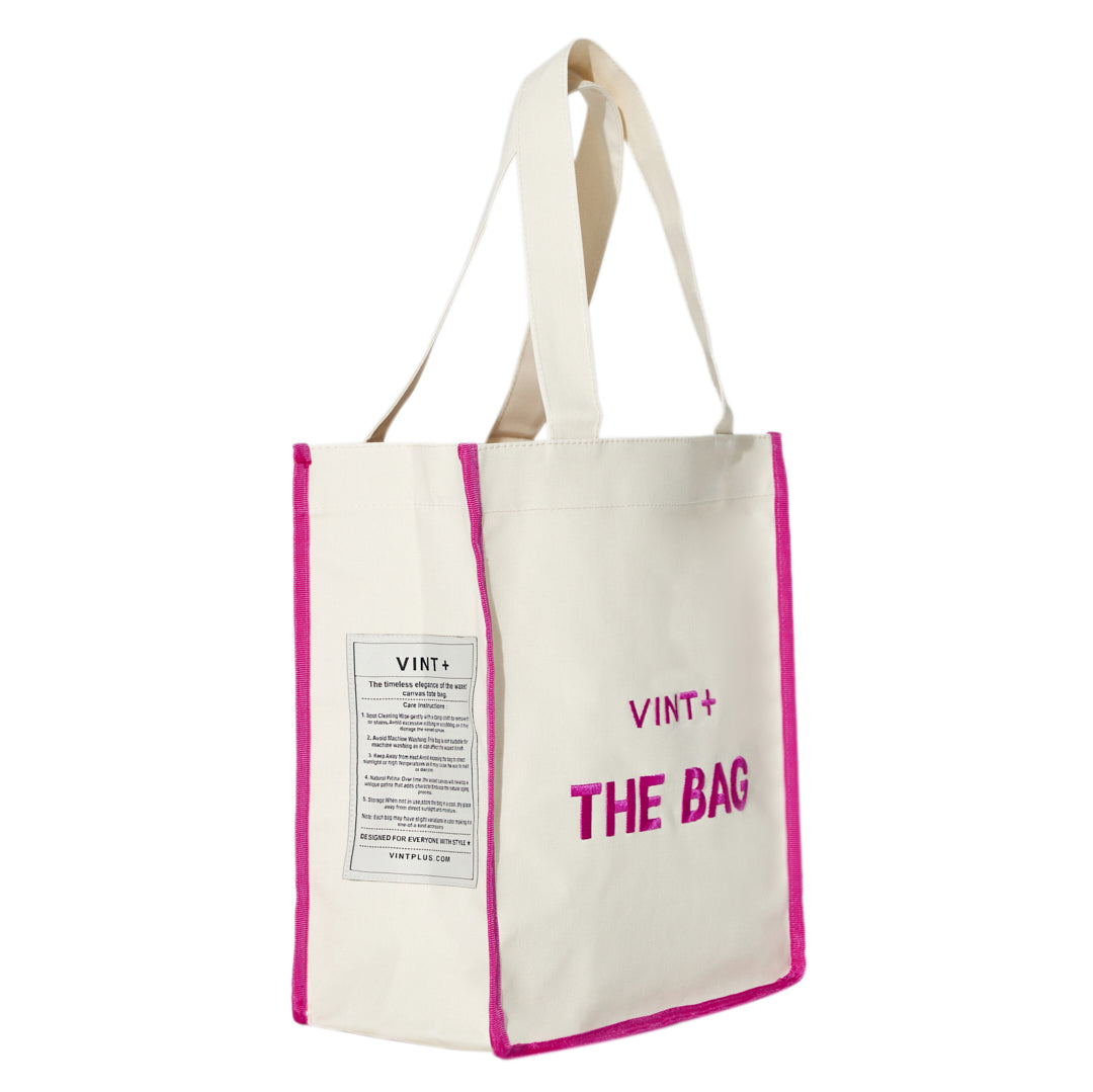 CANVAS TOTE BAG - LONG - CREME WEIß / PINK