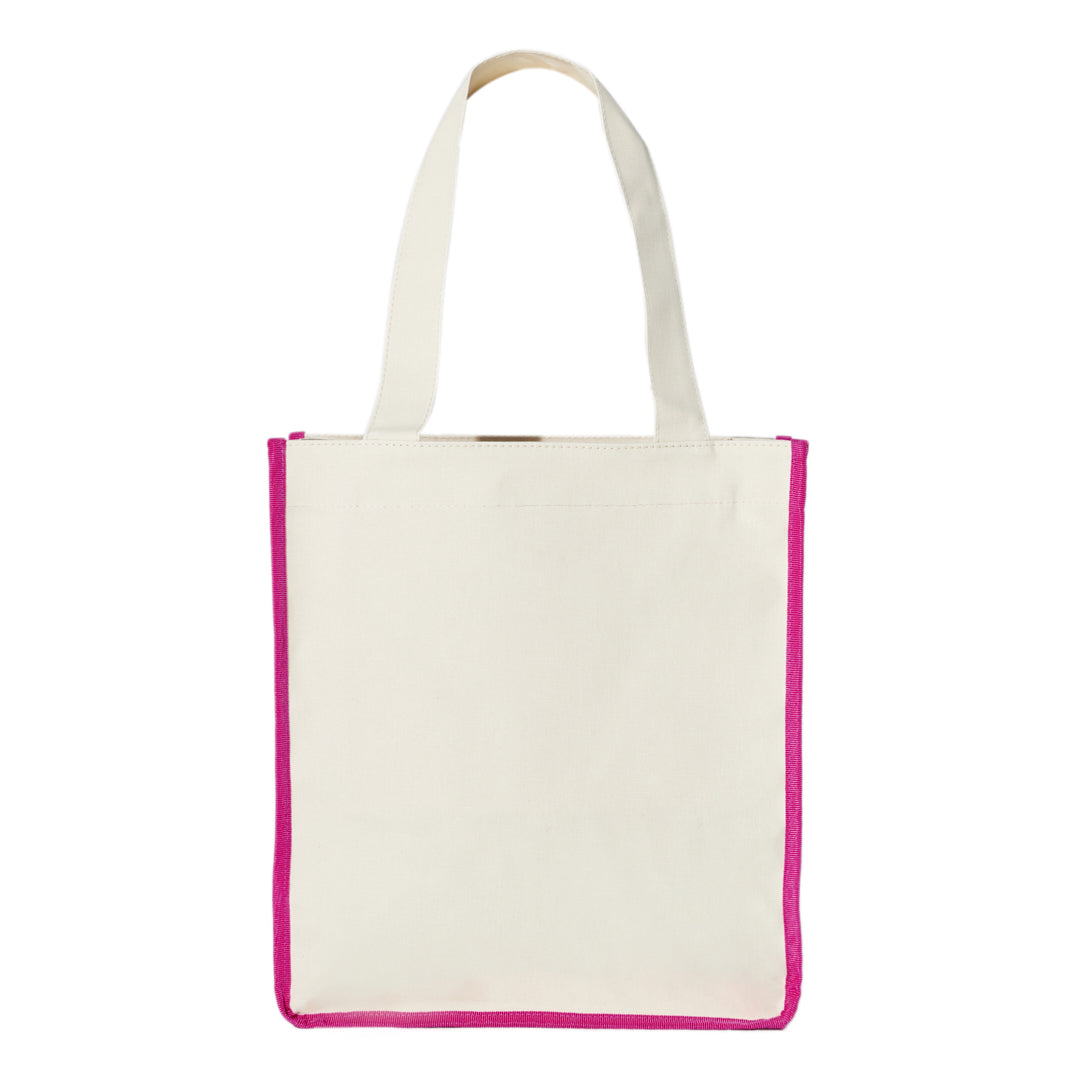 CANVAS TOTE BAG - LONG - CREME WEIß / PINK