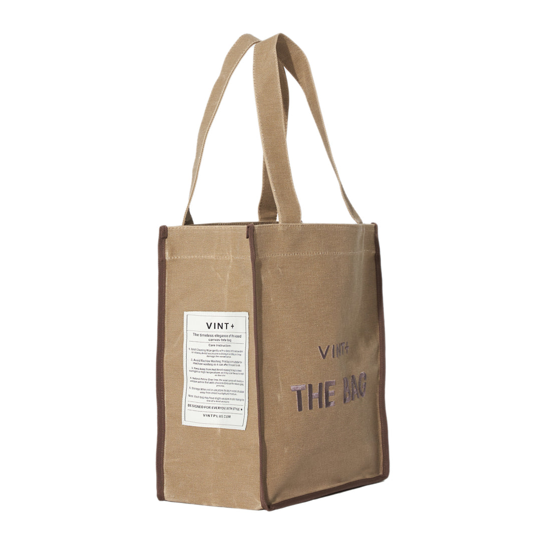WAXED CANVAS TOTE BAG - LONG - BEIGE / BRAUN