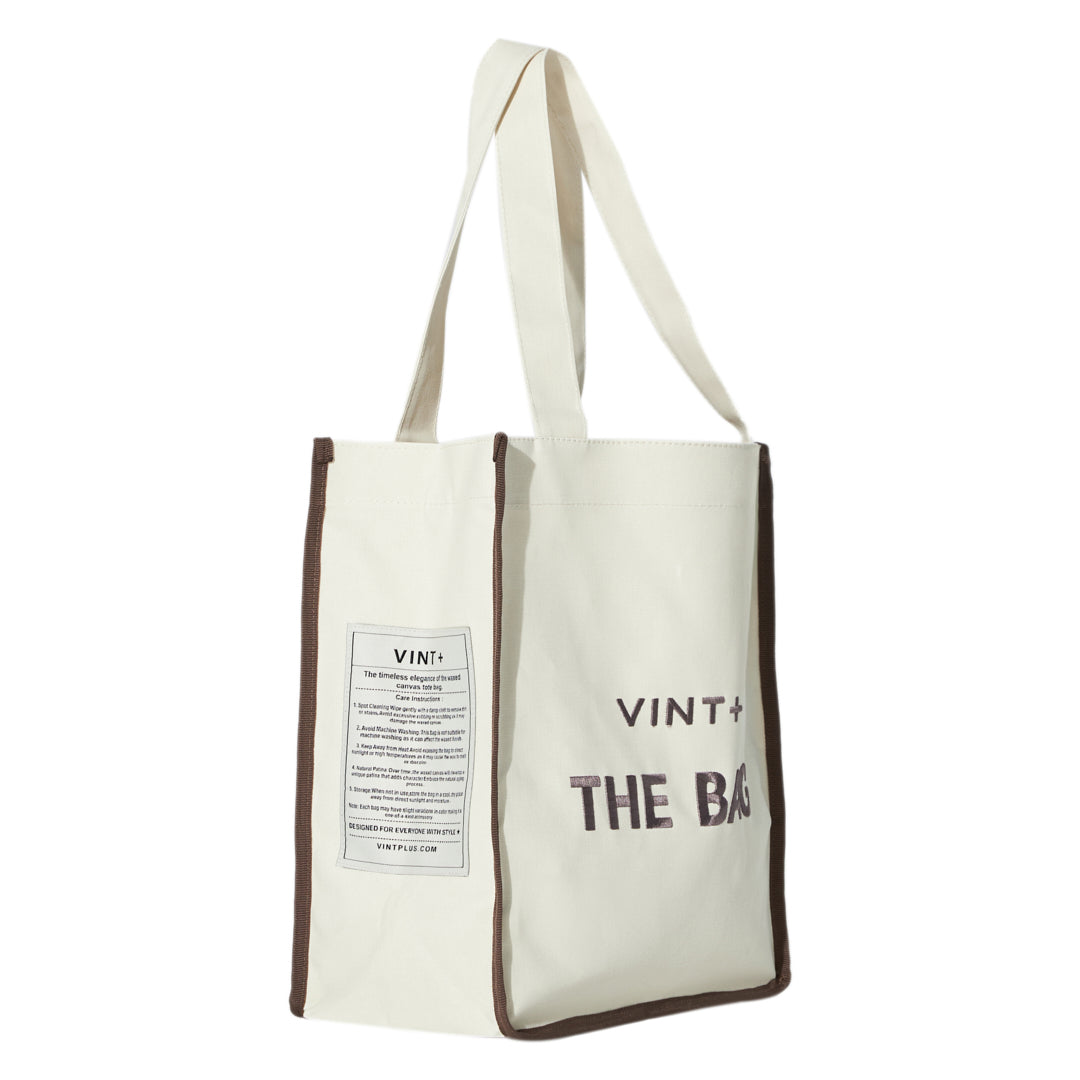 CANVAS TOTE BAG - LONG - CREME WEIß / BRAUN