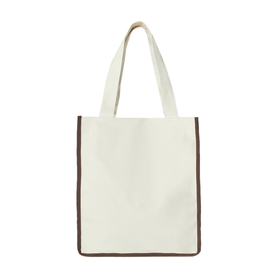 CANVAS TOTE BAG - LONG - CREME WEIß / BRAUN