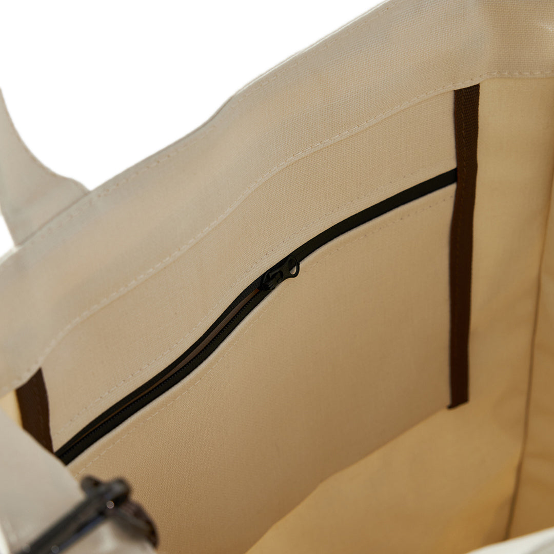CANVAS TOTE BAG - LONG - CREME WEIß / BRAUN