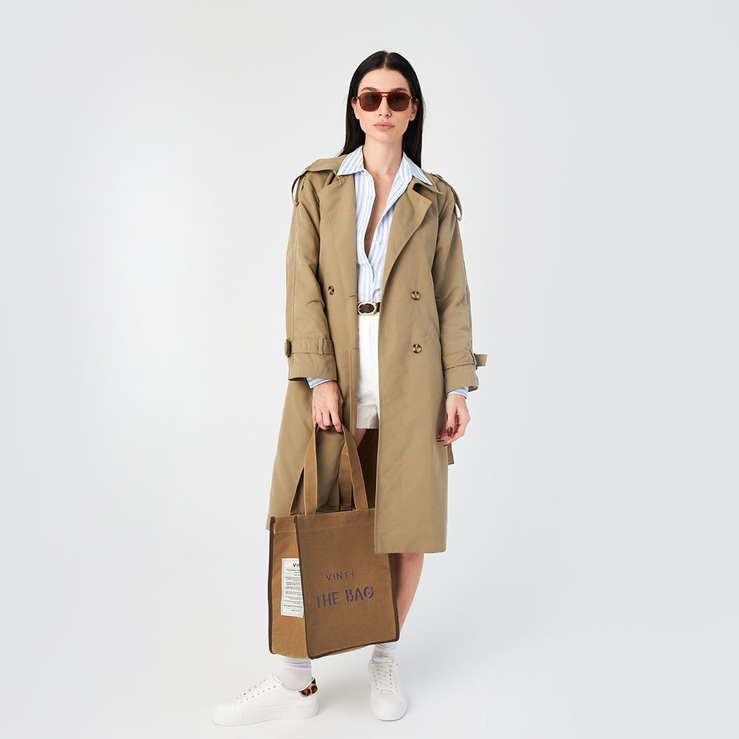 SAC CABAS EN TOILE - LONG - BEIGE / MARRON