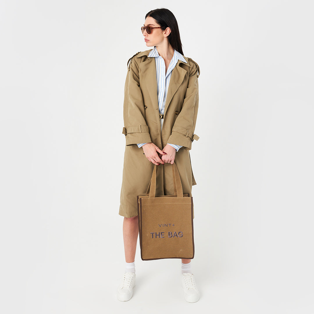 WAXED CANVAS TOTE BAG - LONG - BEIGE / BRAUN
