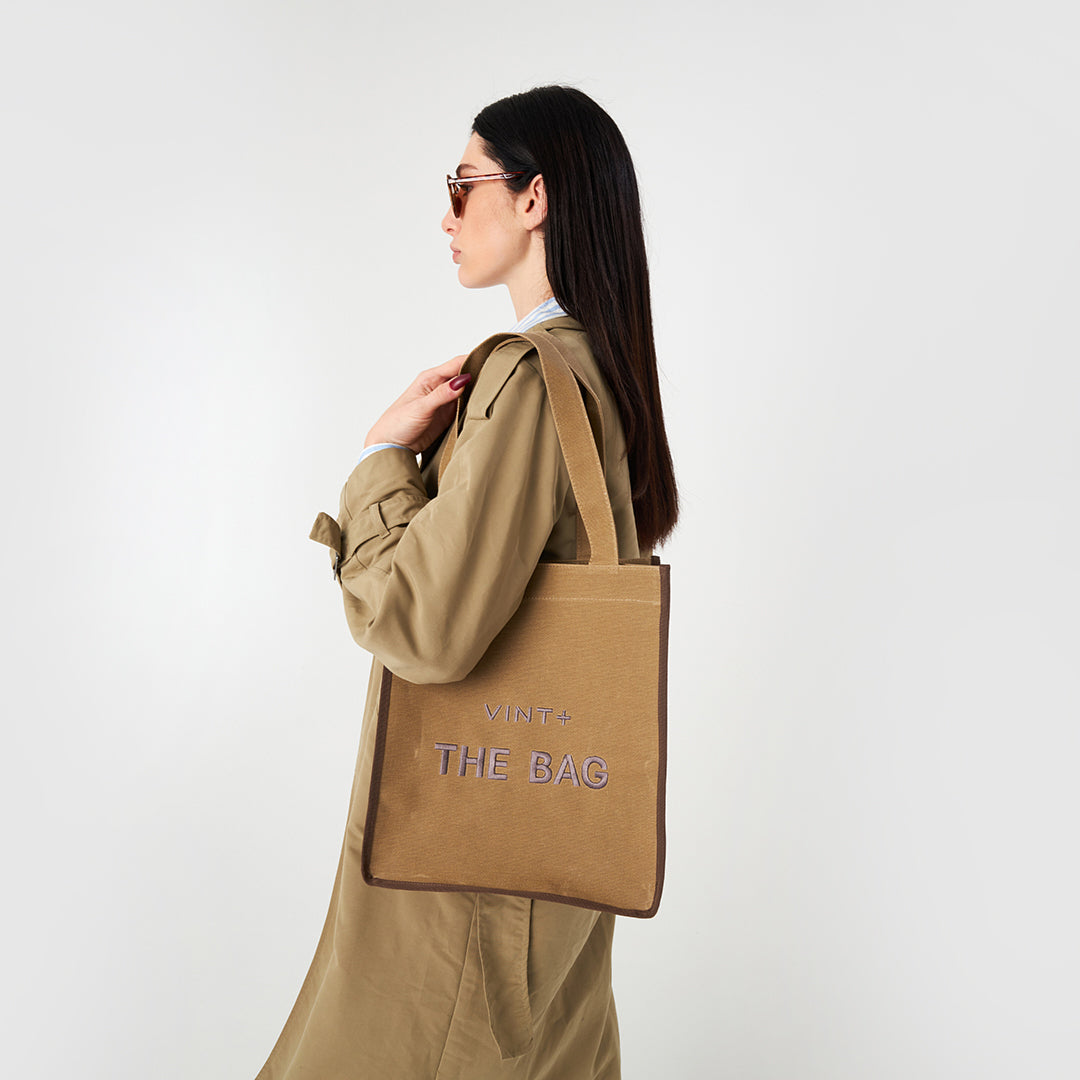 WAXED CANVAS TOTE BAG - LONG - BEIGE / BRAUN