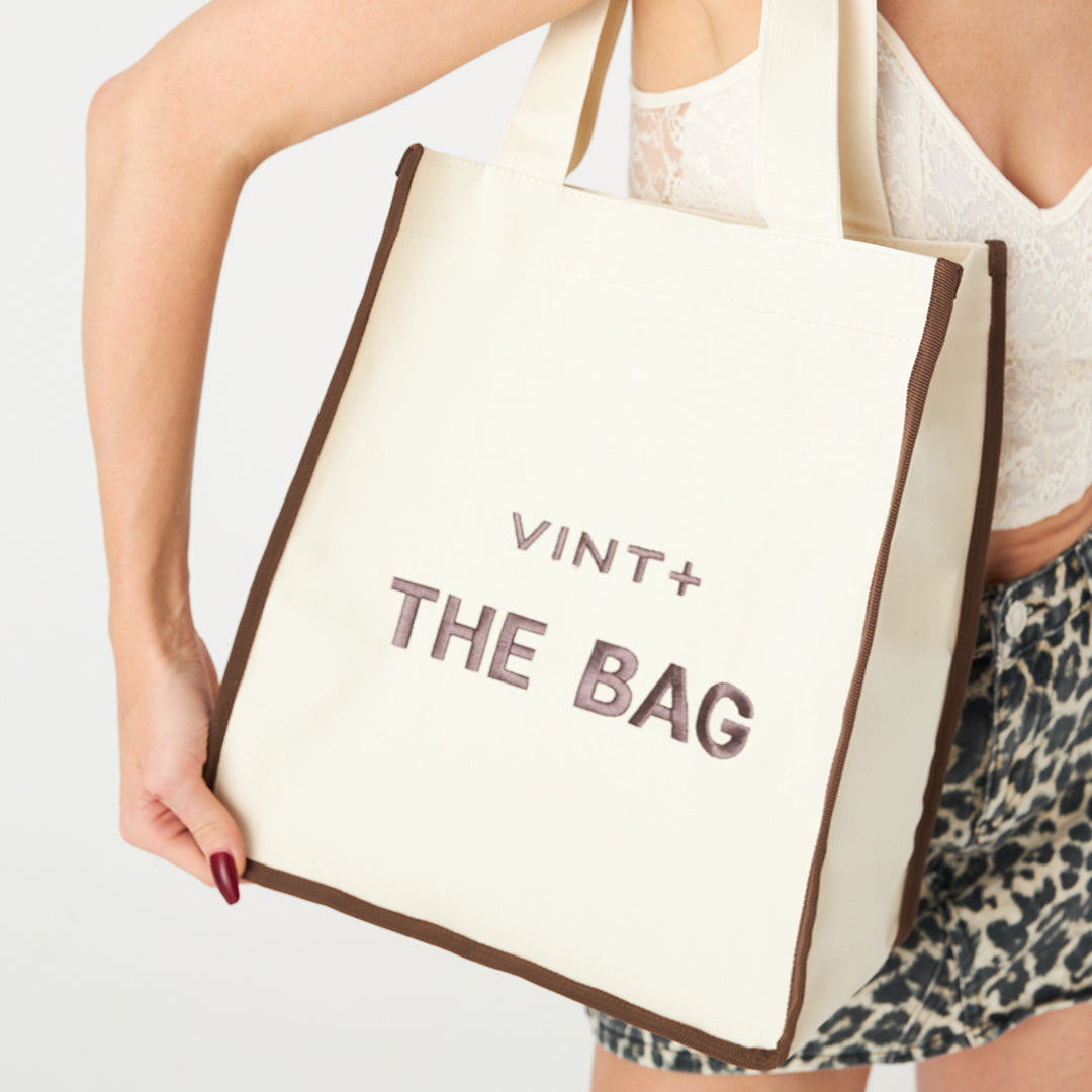 CANVAS TOTE BAG - LONG - CREME WEIß / BRAUN