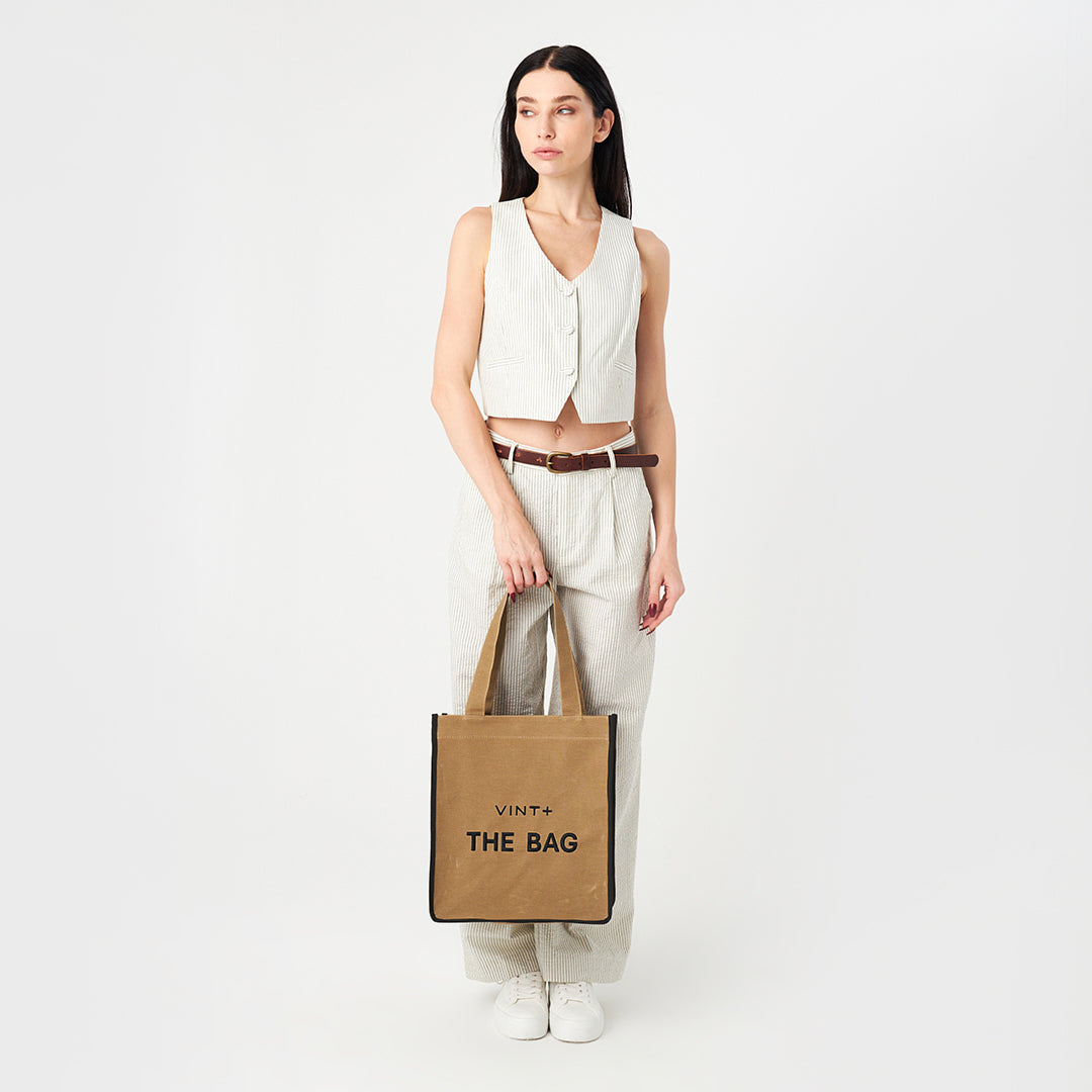 CANVAS TOTE BAG - LONG - BEIGE / SCHWARZ