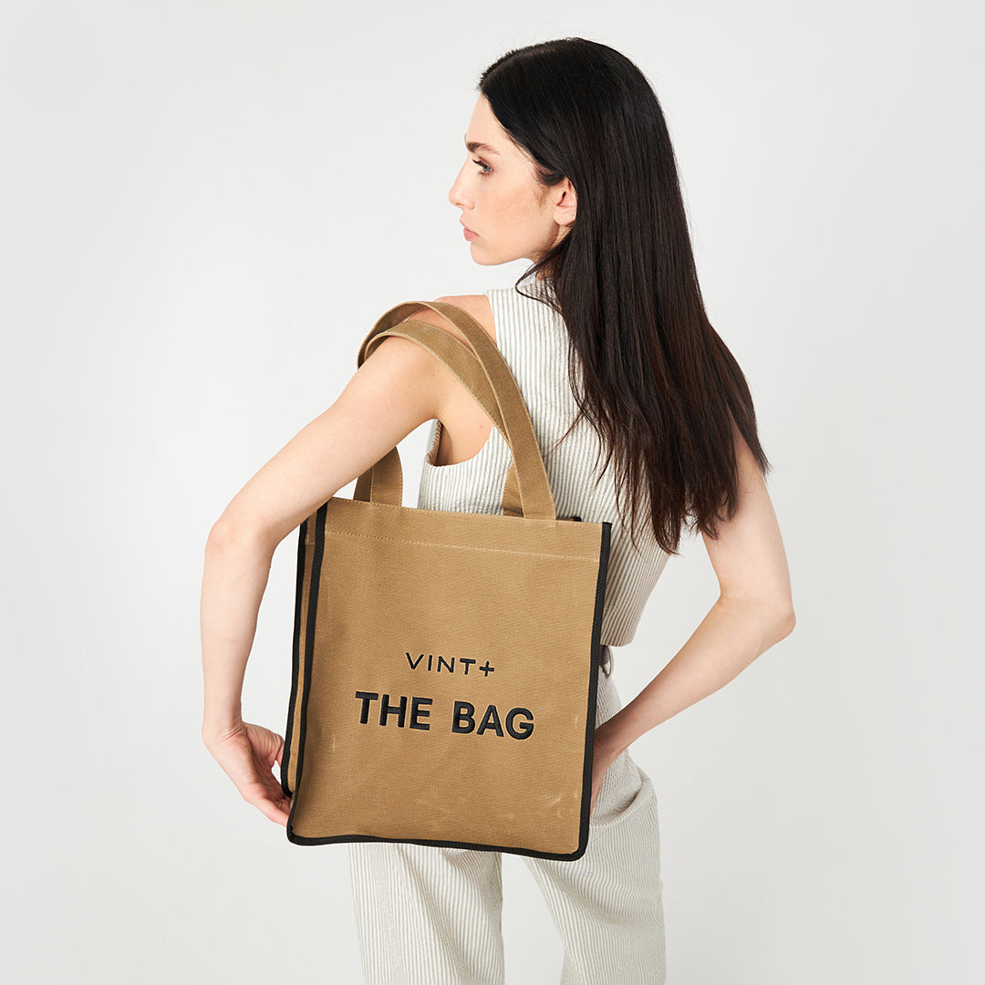 CANVAS TOTE BAG - LONG - BEIGE / SCHWARZ