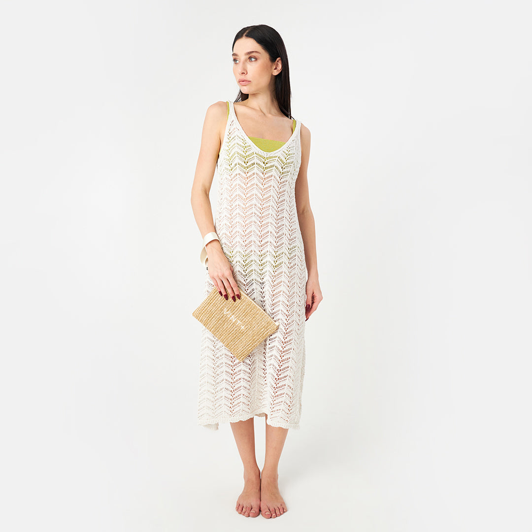 STRAW CLUTCH WITH CHAIN - CREAM WHITE