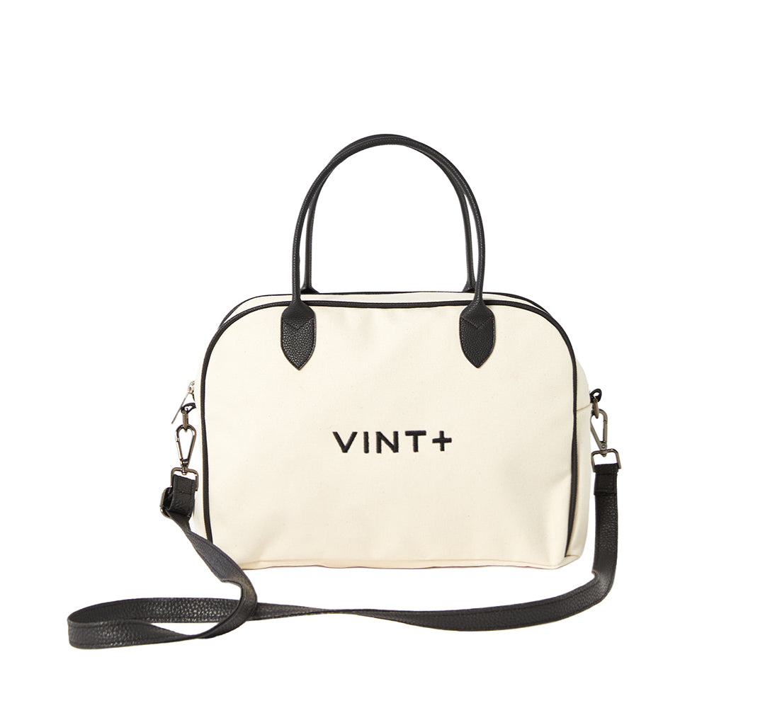 CANVAS BOWLING BAG - CREME WEIß (Leder Strap inkl.)