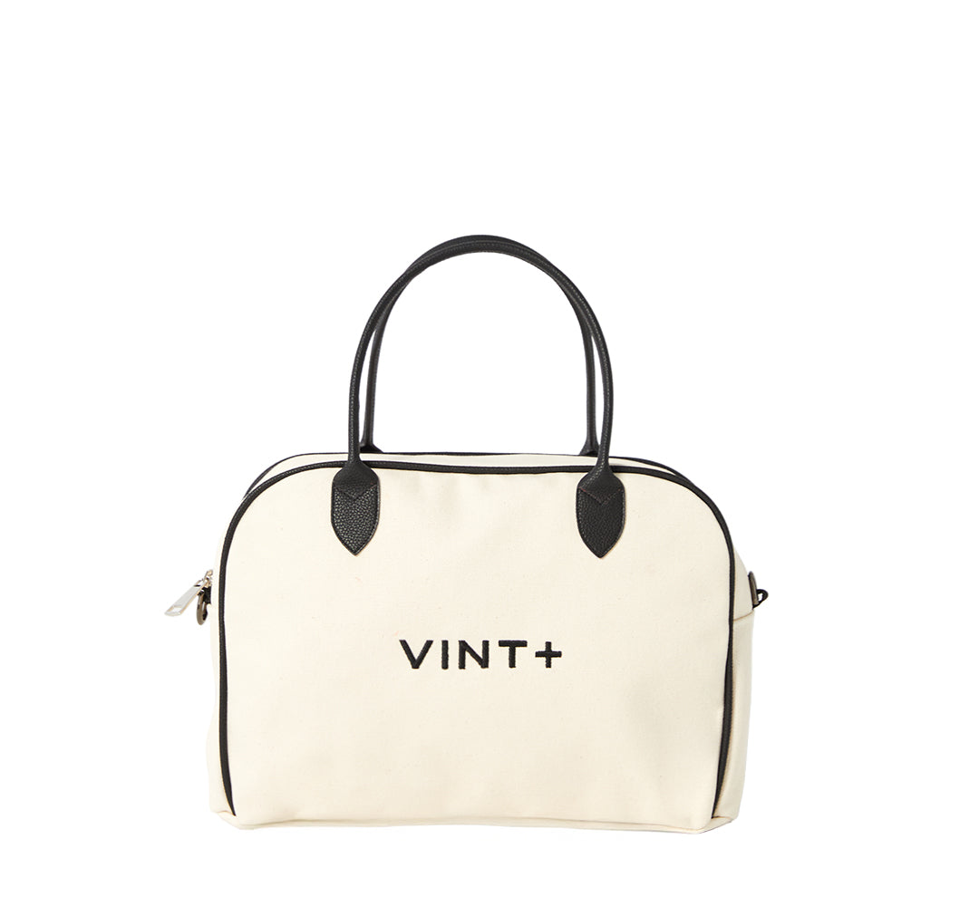 CANVAS BOWLING BAG - CREME WEIß (Leder Strap inkl.)