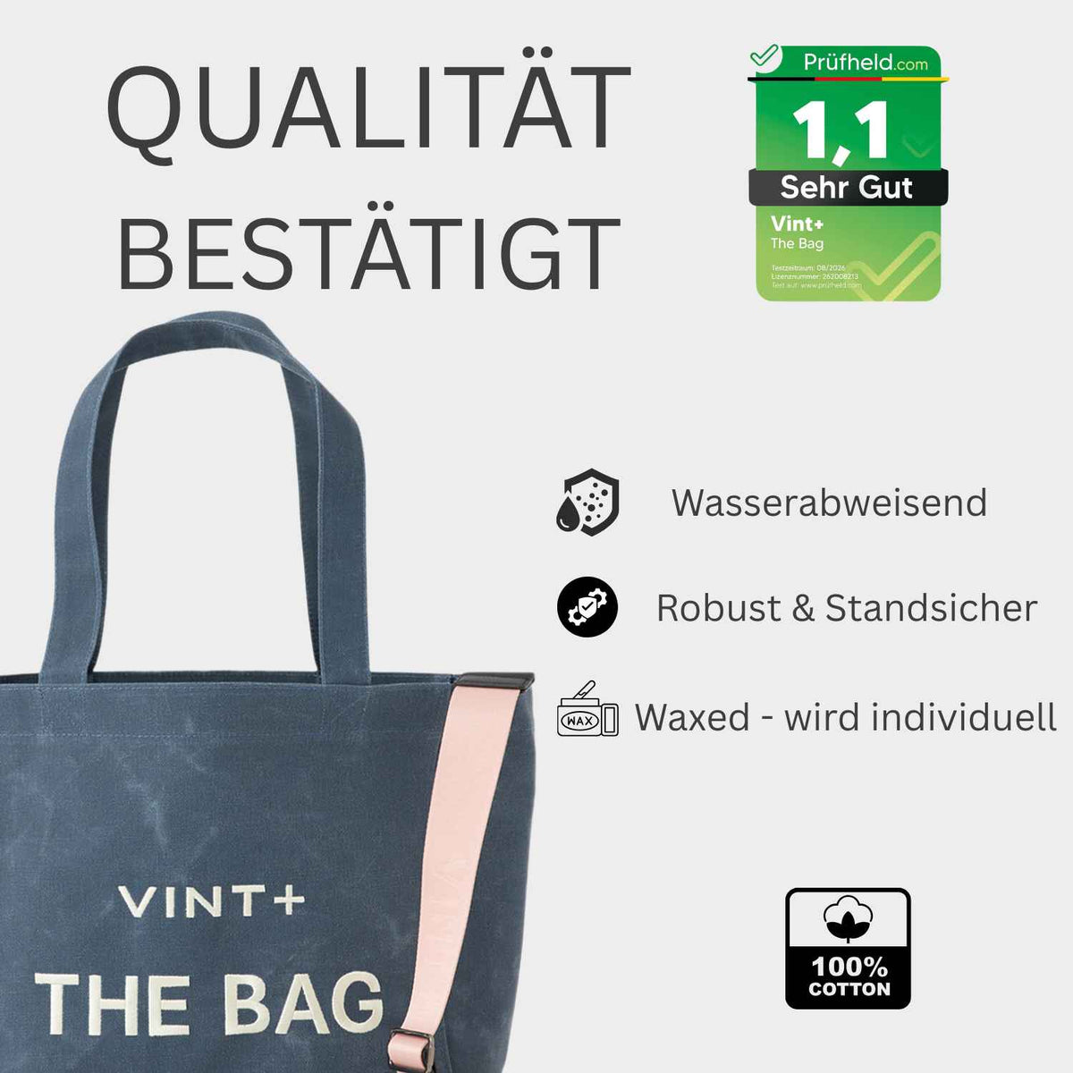 WAXED CANVAS TOTE BAG - BIG - DENIM BLAU