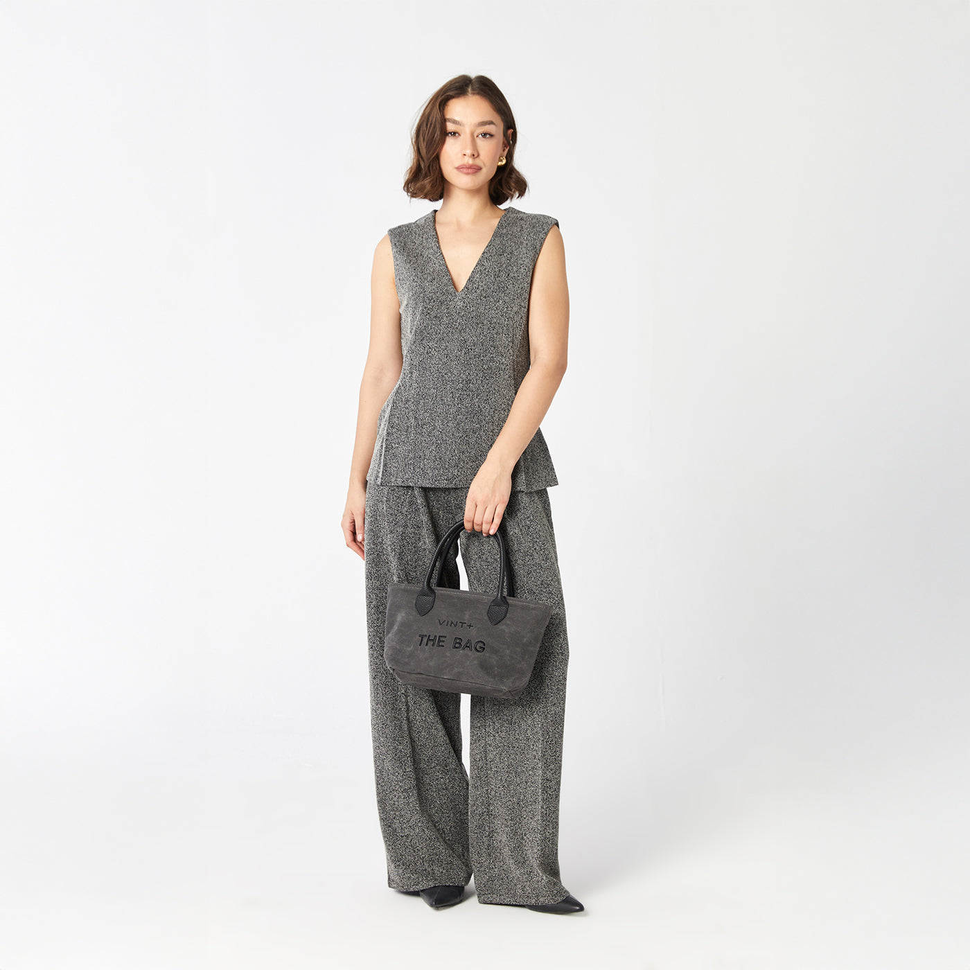 WAXED CANVAS FINE BAG - SMALL - ANTHRACITE (leather strap incl.)