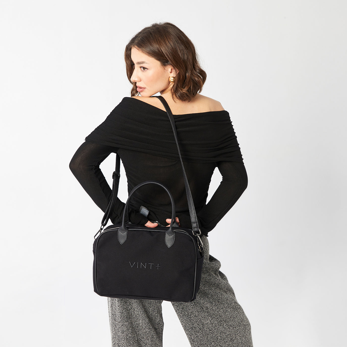 KANVAS BOWLİNG ÇANTASI - SİYAH (deri askı dahil)