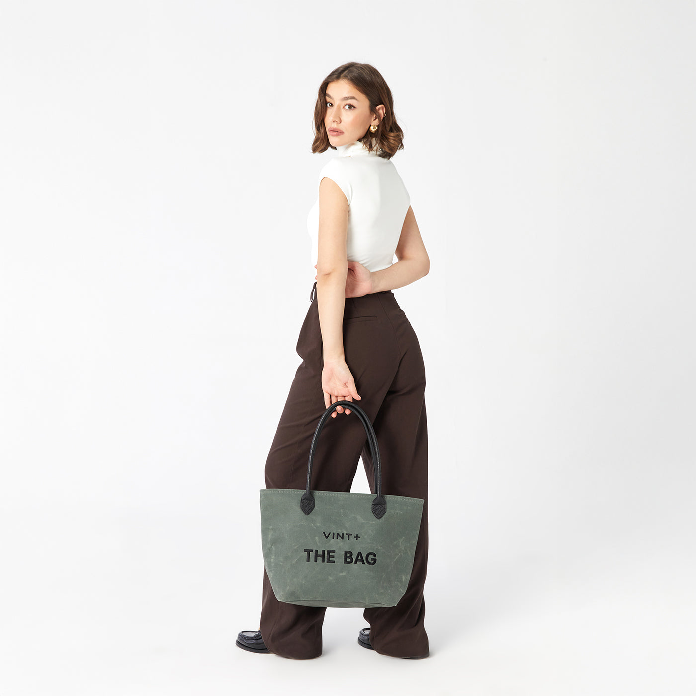 WAXED CANVAS FINE BAG - BIG - LODEN GREEN (Leather Strap incl.)