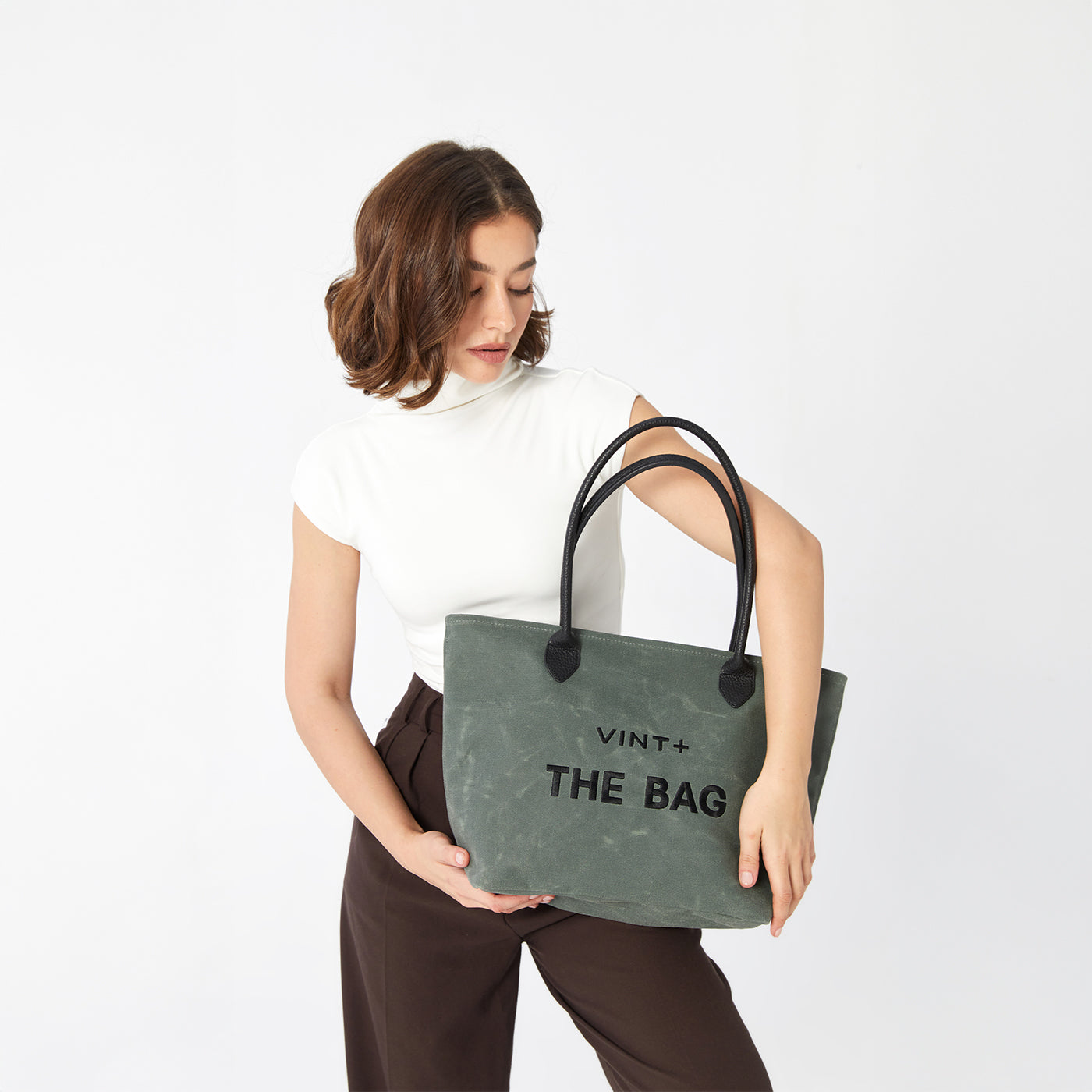 WAXED CANVAS FINE BAG - BIG - LODEN GREEN (Leather Strap incl.)