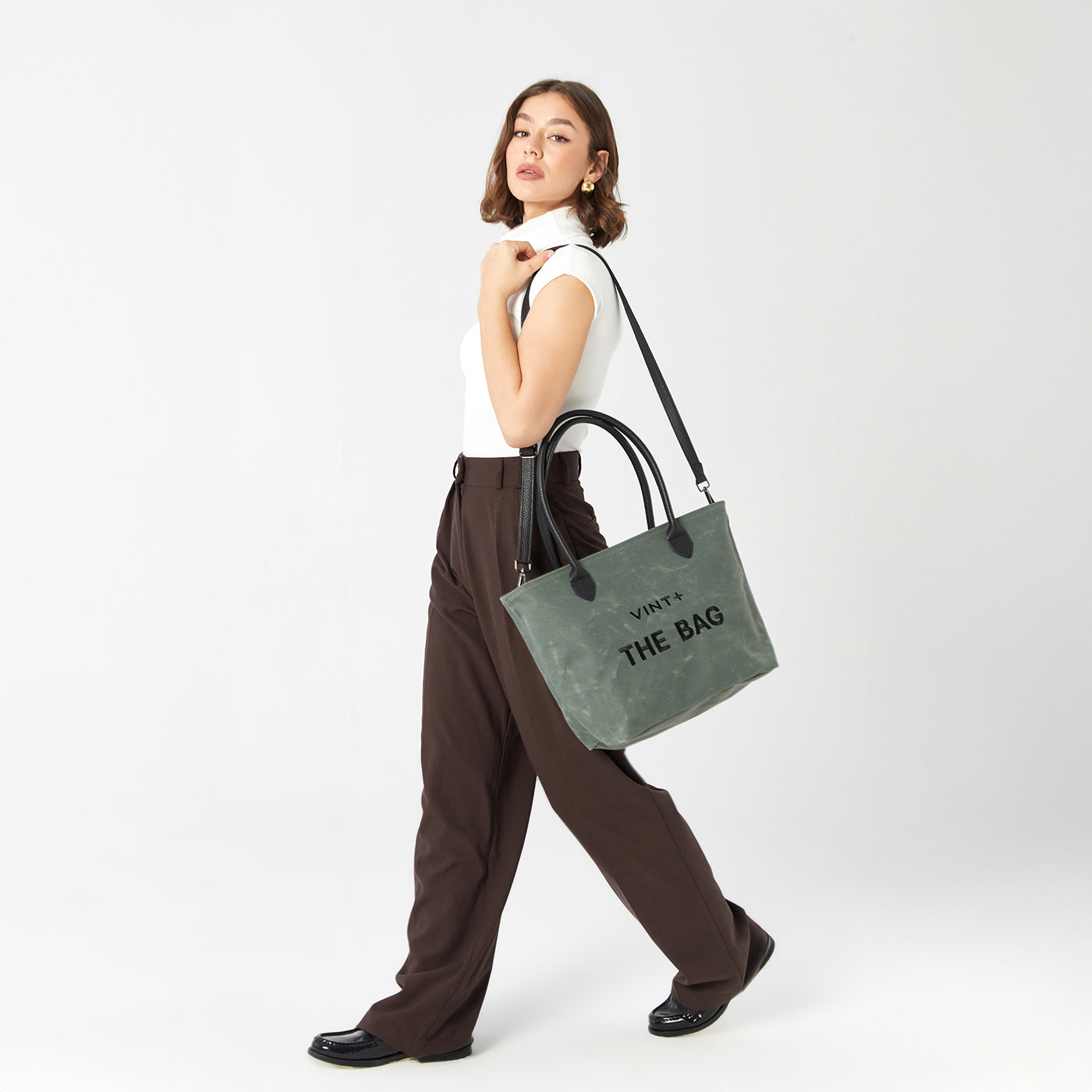 WAXED CANVAS FINE BAG - BIG - LODEN GREEN (Leather Strap incl.)