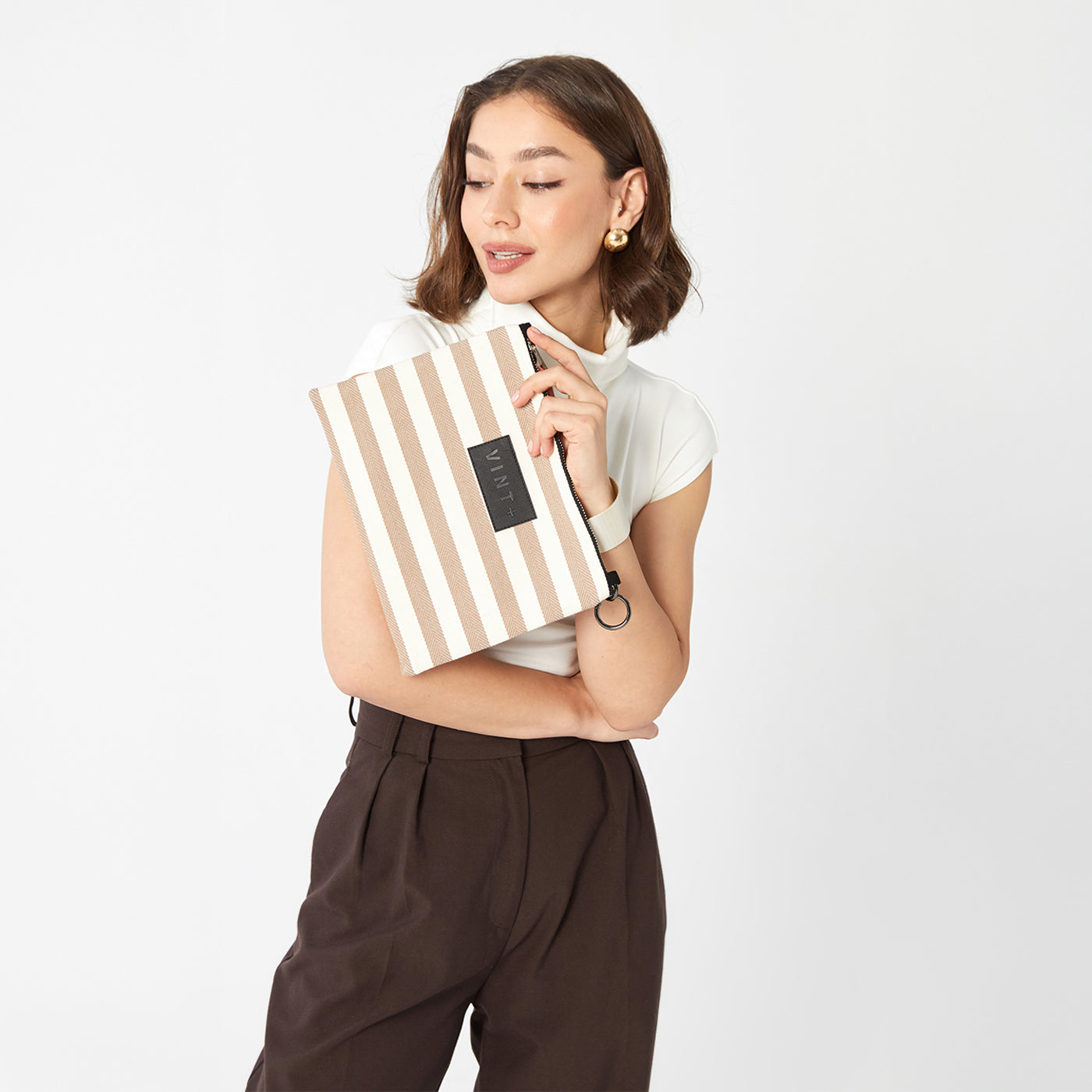 ÇİZGİLİ İÇ VE DIŞ ÇANTA - SAND