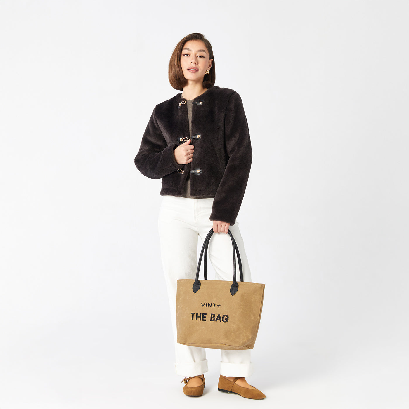 Mumlu Kanvas Şık Çanta - Büyük Boy - Bej (deri askı dahil)