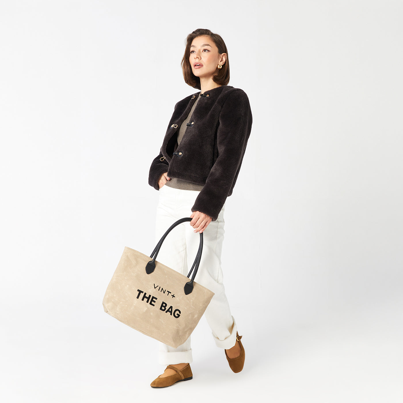 WAXED CANVAS FINE BAG - BIG - SAND (Leder Strap inkl.)