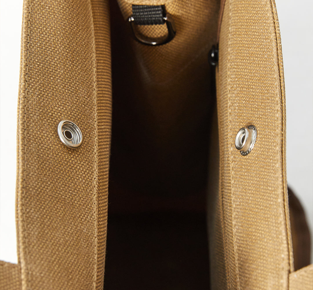 WAXED CANVAS TOTE BAG - LONG - BEIGE / BRAUN