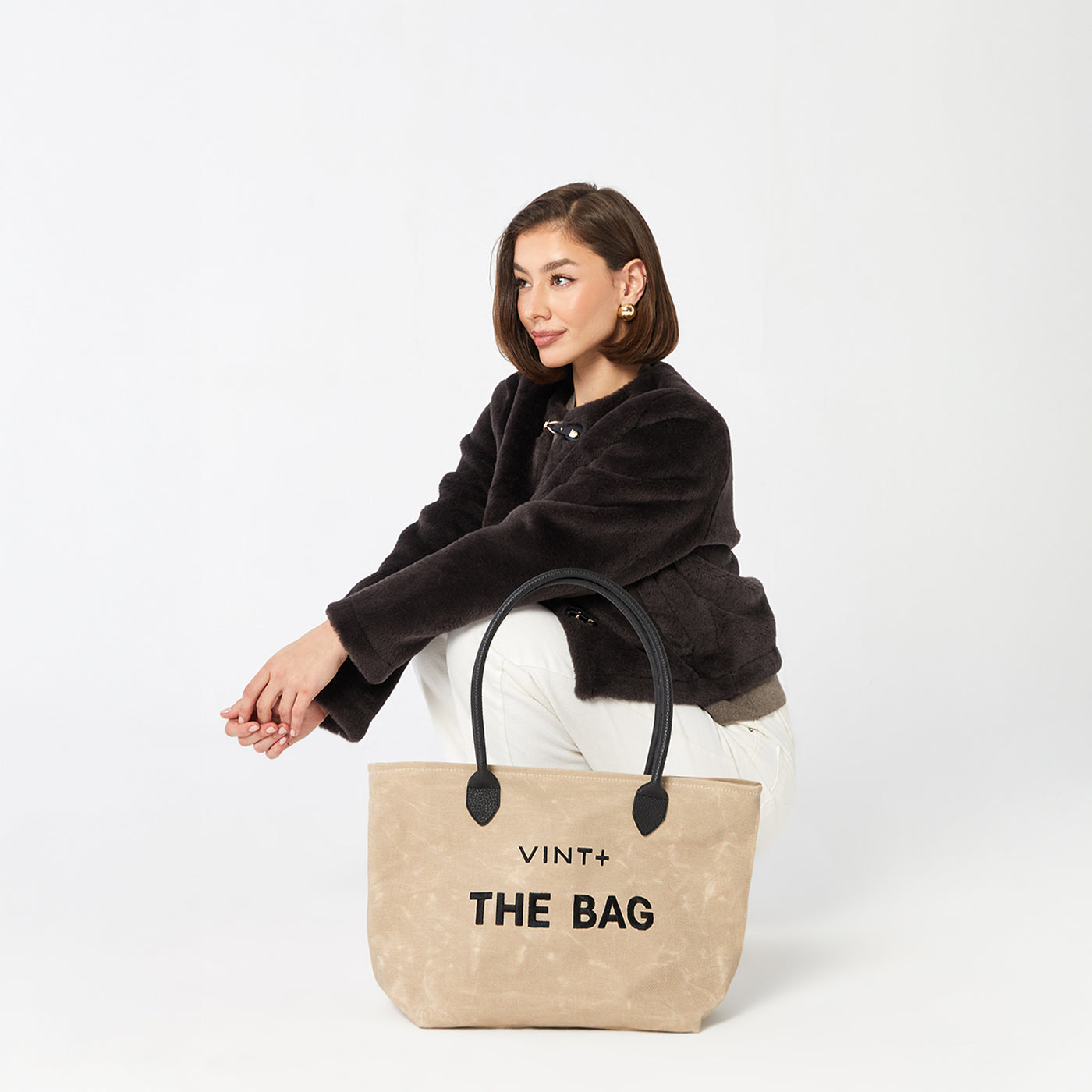 WAXED CANVAS FINE BAG - BIG - SAND (Leder Strap inkl.)