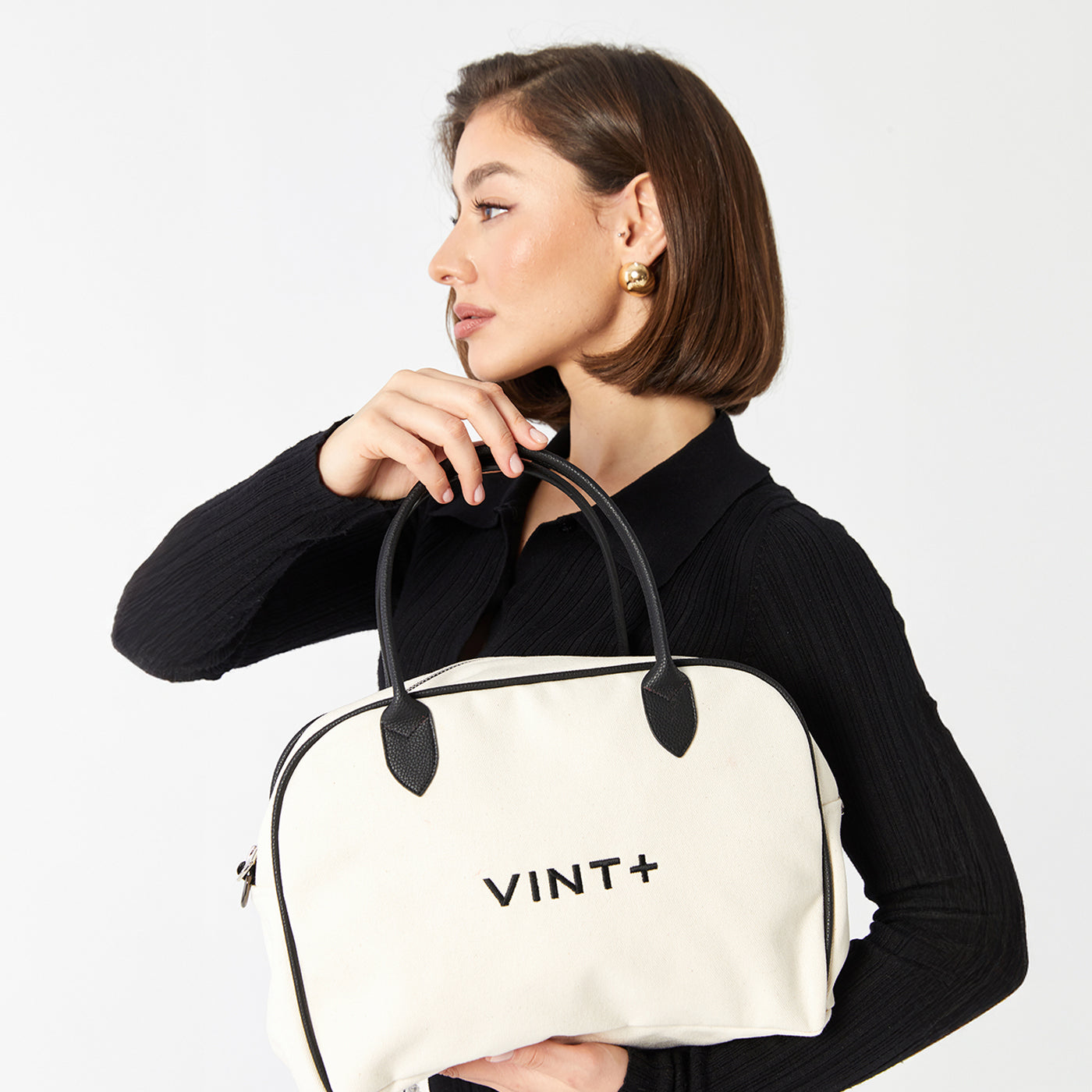 CANVAS BOWLING BAG - CREAM WHITE (Leather Strap included)