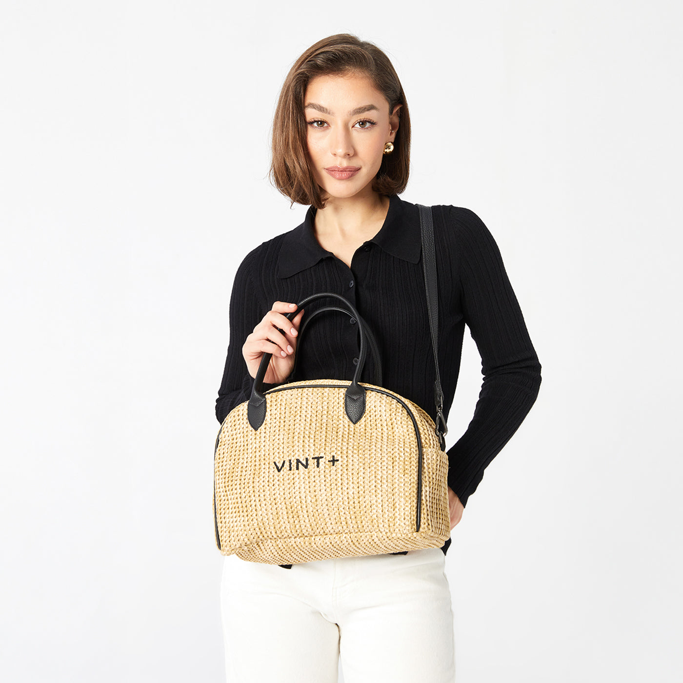 BOWLING BAG - STRAW (leather strap incl.)