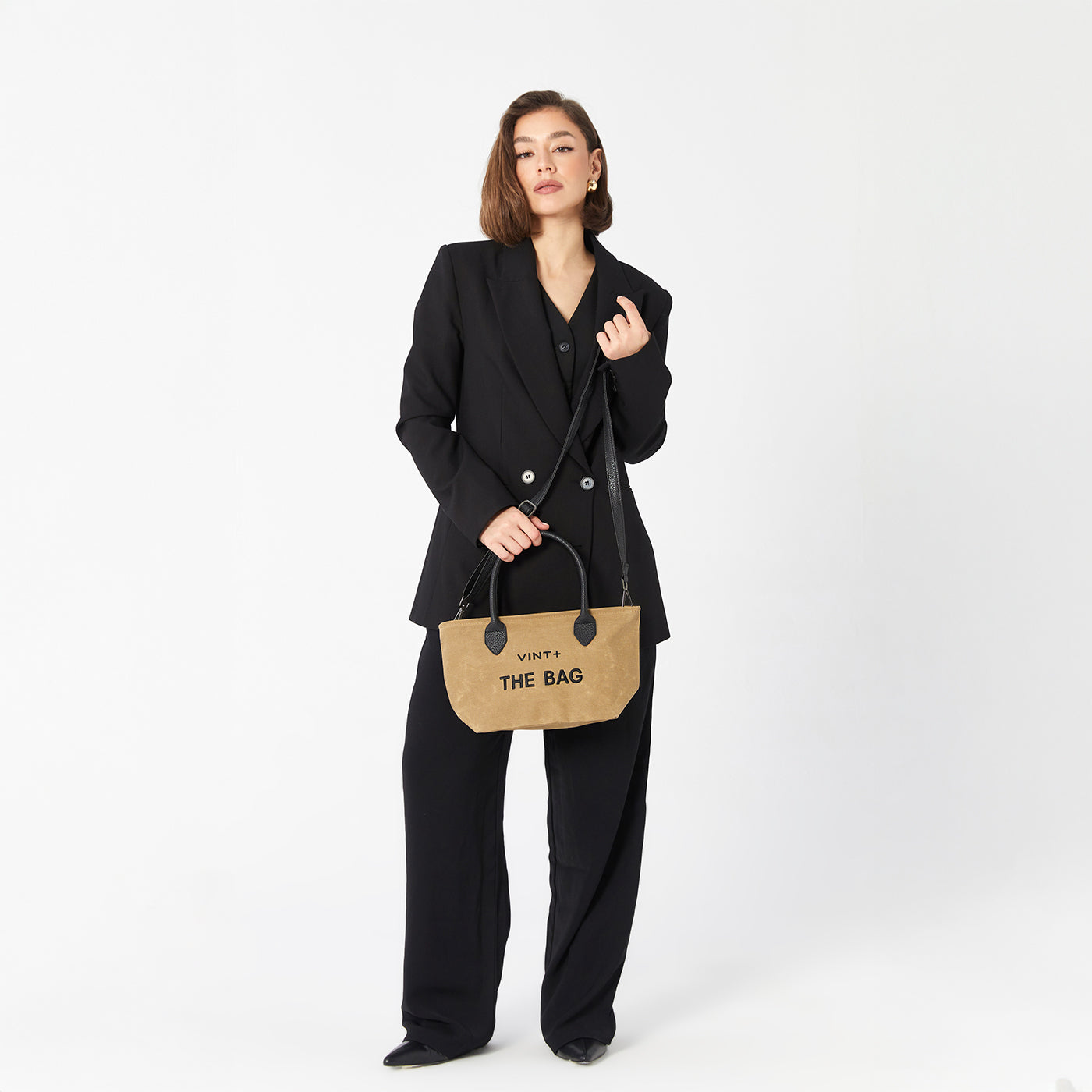 WAXED CANVAS FINE BAG - SMALL - BEIGE (Leder Strap inkl.)