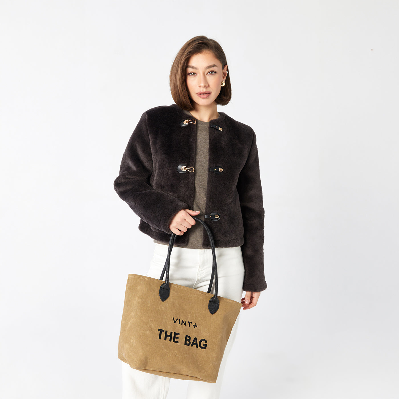 Mumlu Kanvas Şık Çanta - Büyük Boy - Bej (deri askı dahil)