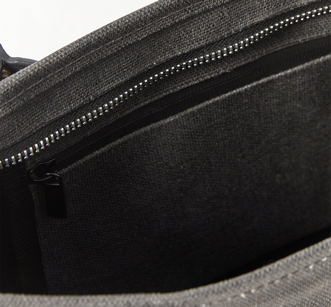 WAXED CANVAS FINE BAG - SMALL - ANTHRACITE (leather strap incl.)