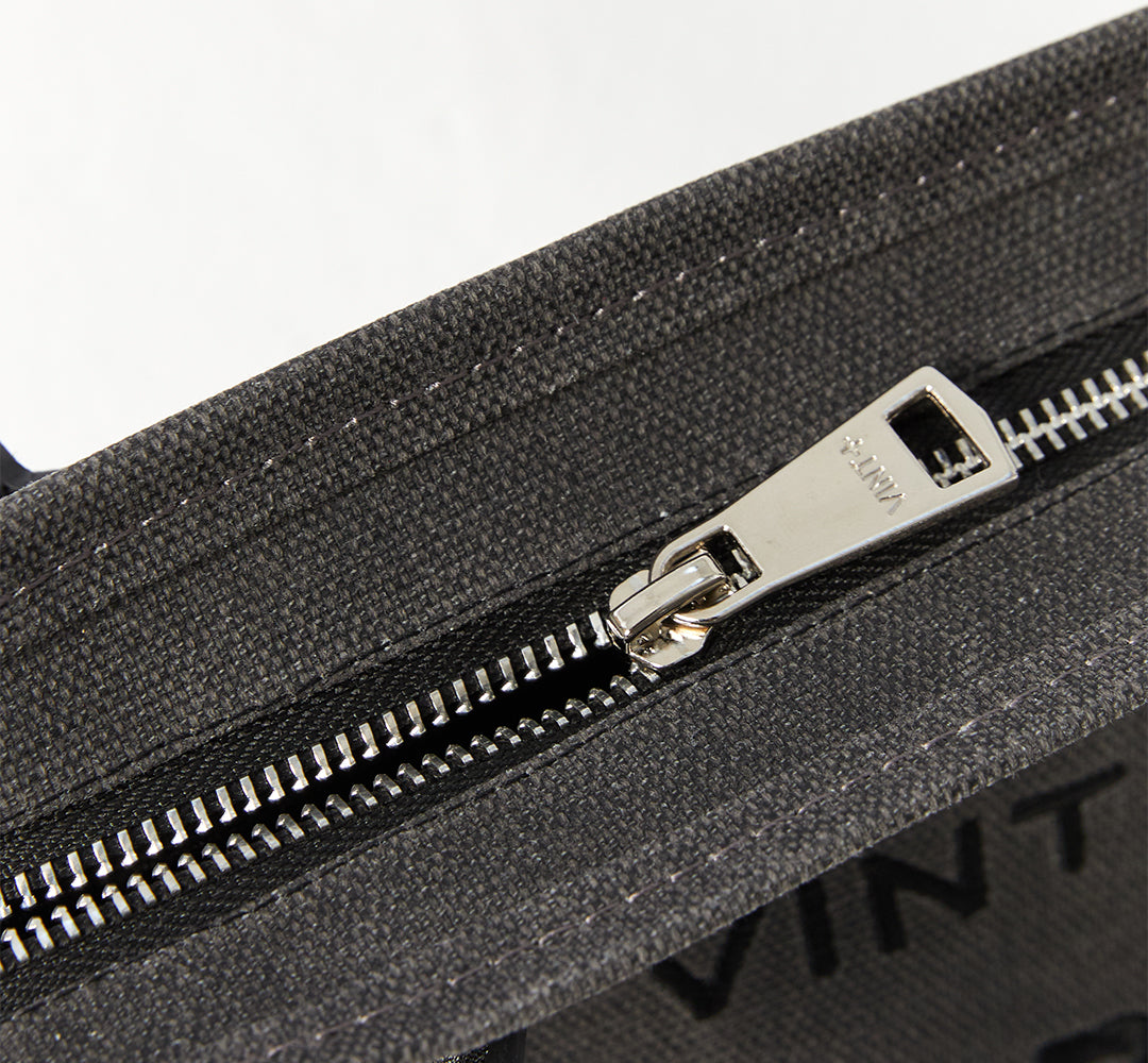 WAXED CANVAS FINE BAG - SMALL - ANTHRACITE (leather strap incl.)