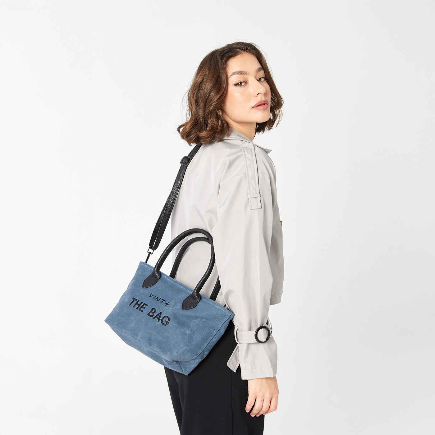 Mumlu Kanvas Şık Çanta - Küçük Boy - Kot Mavisi (deri askı dahil)