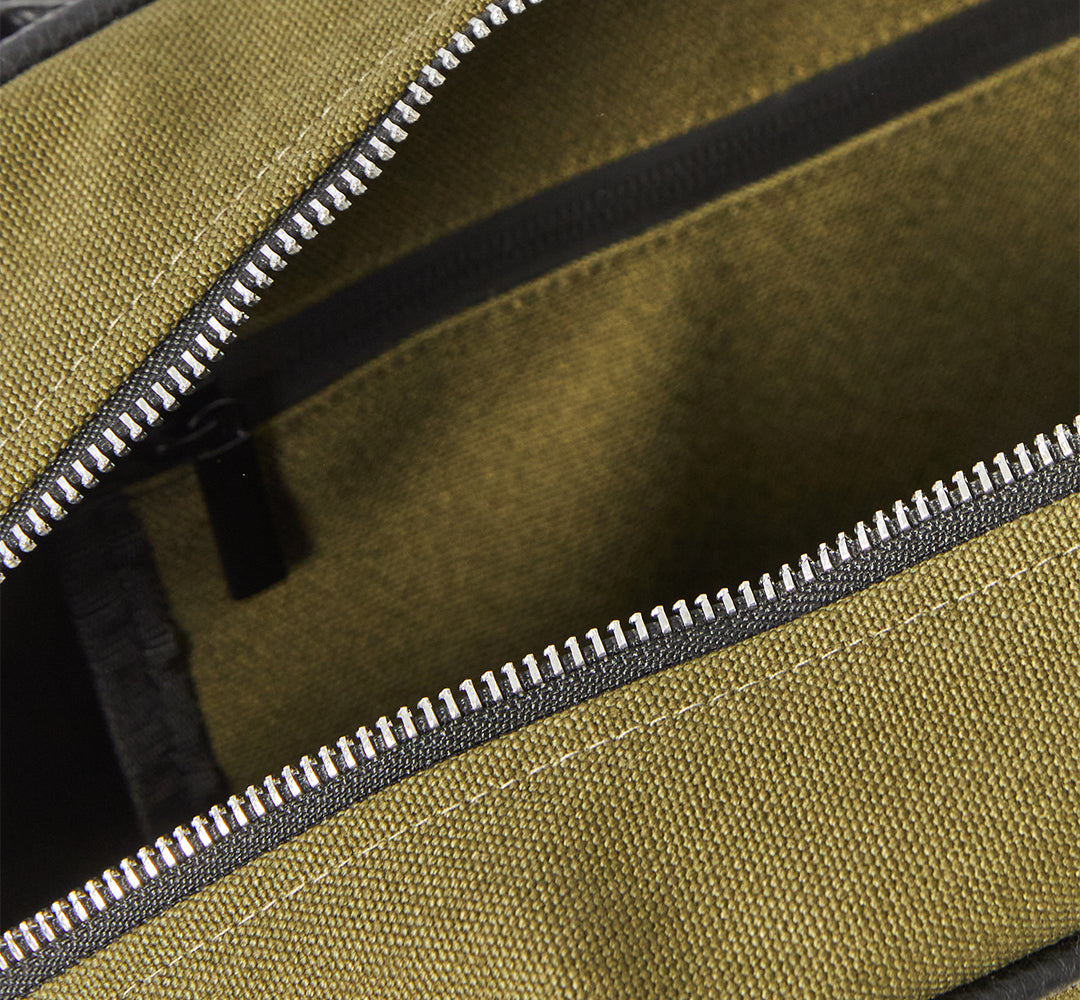CANVAS BOWLING BAG - KHAKI (leather strap incl.)